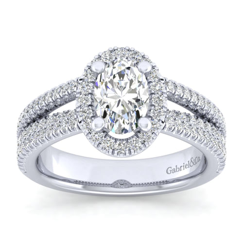 14K White Gold Oval Halo Diamond Engagement Ring