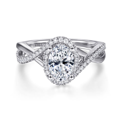 14K White Gold Oval Halo Diamond Engagement Ring