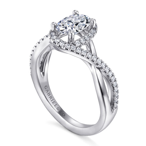 14K White Gold Oval Halo Diamond Engagement Ring