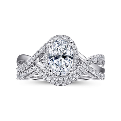 14K White Gold Oval Halo Diamond Engagement Ring