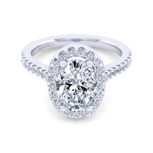 14K White Gold Oval Halo Diamond Engagement Ring