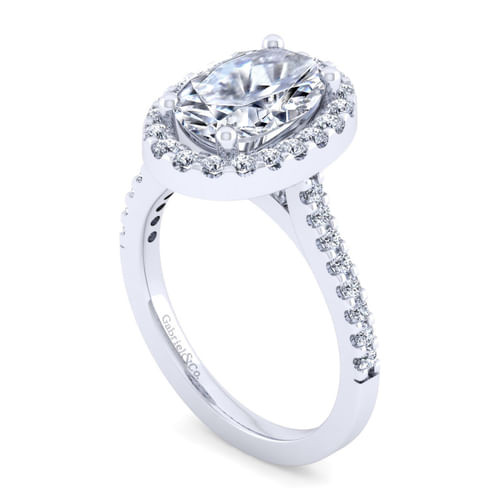 14K White Gold Oval Halo Diamond Engagement Ring