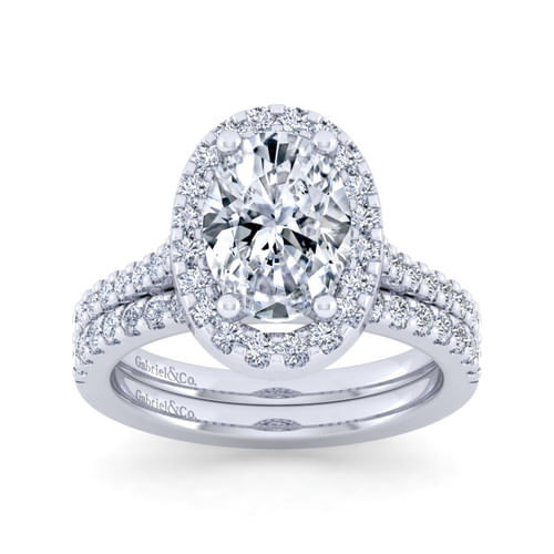 14K White Gold Oval Halo Diamond Engagement Ring