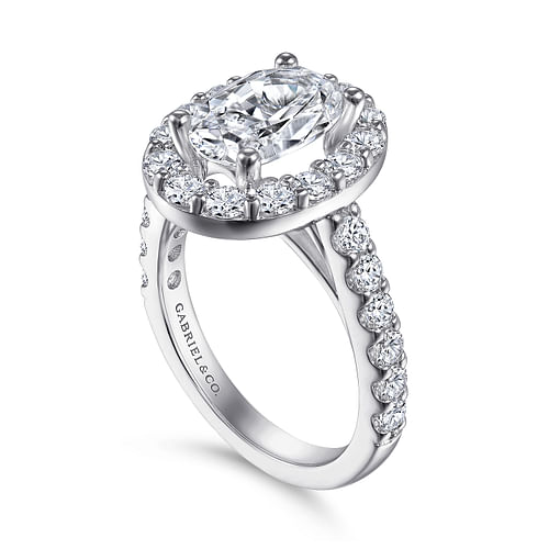 14K White Gold Oval Halo Diamond Engagement Ring