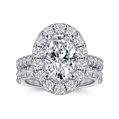 14K White Gold Oval Halo Diamond Engagement Ring