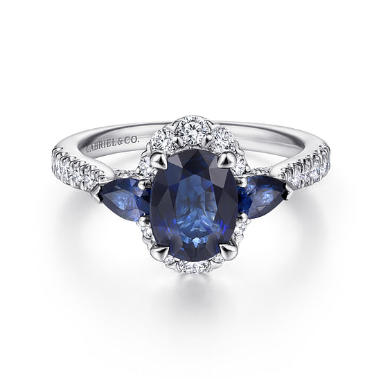 Gabriel - 14K White Gold Oval Halo Sapphire and Diamond Engagement Ring