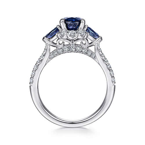 14K White Gold Oval Halo Sapphire and Diamond Engagement Ring