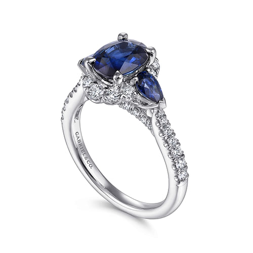 14K White Gold Oval Halo Sapphire and Diamond Engagement Ring