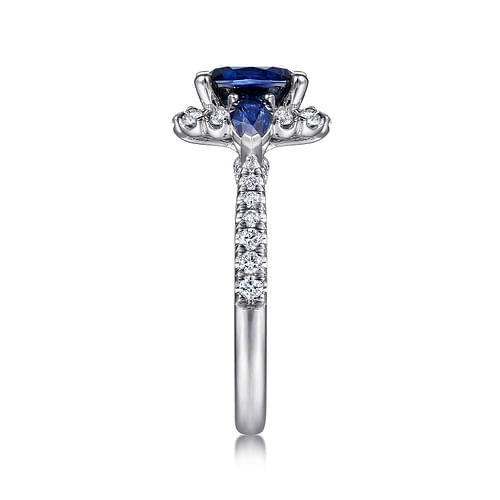 14K White Gold Oval Halo Sapphire and Diamond Engagement Ring