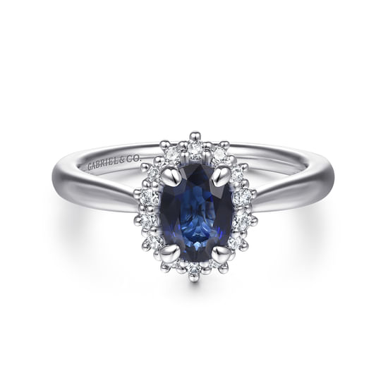 Gabriel - 14K White Gold Oval Halo Sapphire and Diamond Engagement Ring