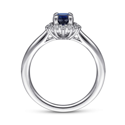 14K White Gold Oval Halo Sapphire and Diamond Engagement Ring