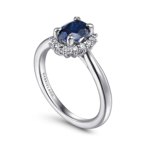 14K White Gold Oval Halo Sapphire and Diamond Engagement Ring