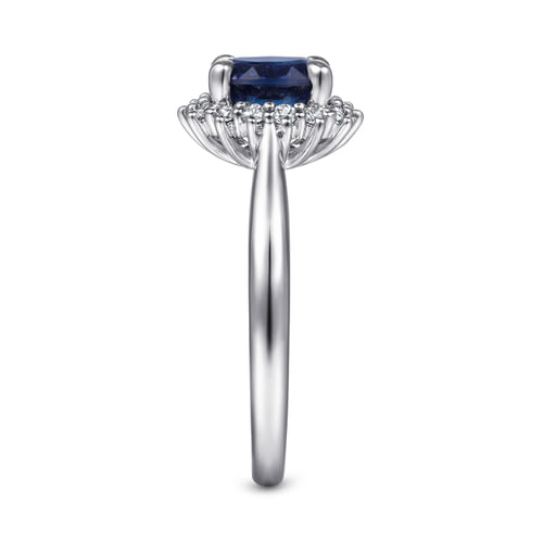 14K White Gold Oval Halo Sapphire and Diamond Engagement Ring