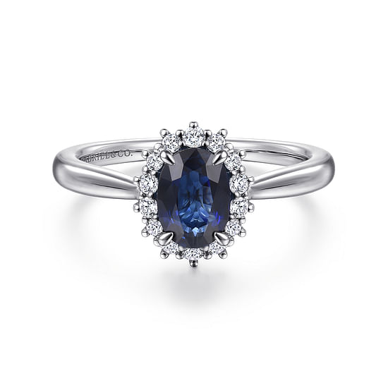 Gabriel - 14K White Gold Oval Halo Sapphire and Diamond Engagement Ring