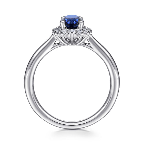 14K White Gold Oval Halo Sapphire and Diamond Engagement Ring