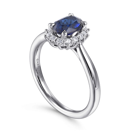 14K White Gold Oval Halo Sapphire and Diamond Engagement Ring