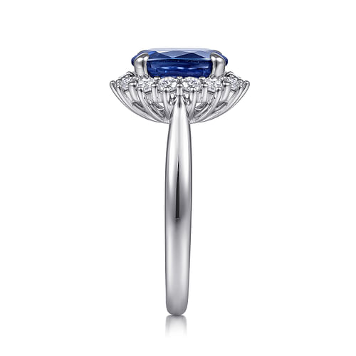 14K White Gold Oval Halo Sapphire and Diamond Engagement Ring