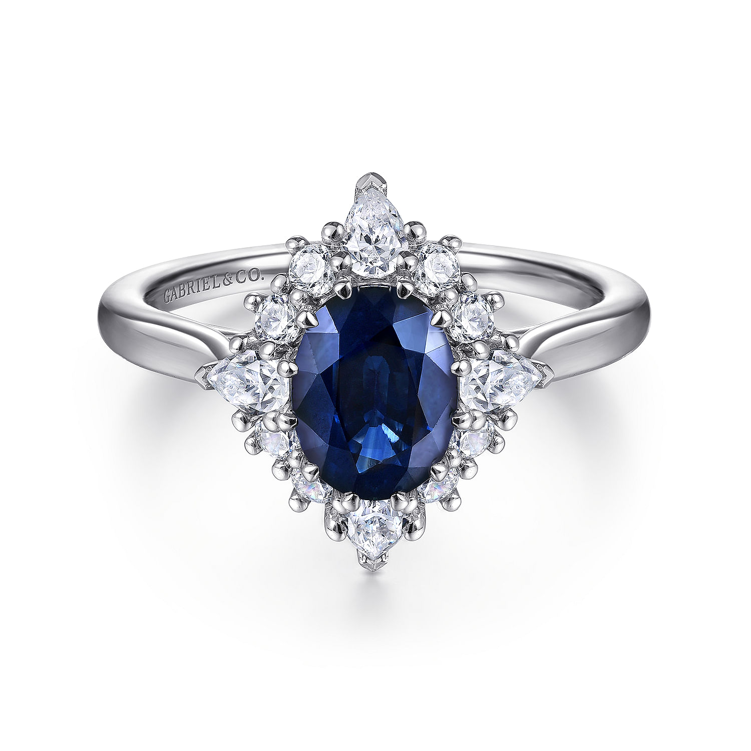 Gabriel - 14K White Gold Oval Halo Sapphire and Diamond Engagement Ring