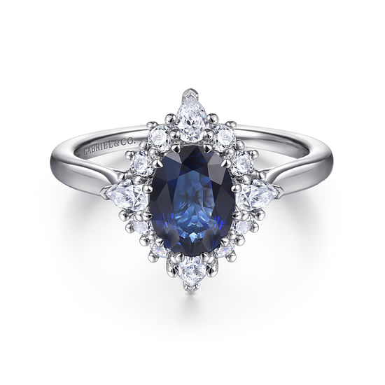 Gabriel - 14K White Gold Oval Halo Sapphire and Diamond Engagement Ring