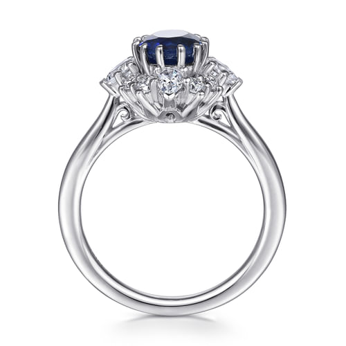 14K White Gold Oval Halo Sapphire and Diamond Engagement Ring