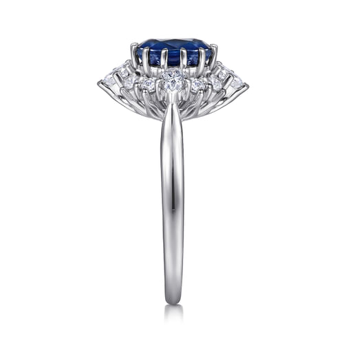 14K White Gold Oval Halo Sapphire and Diamond Engagement Ring