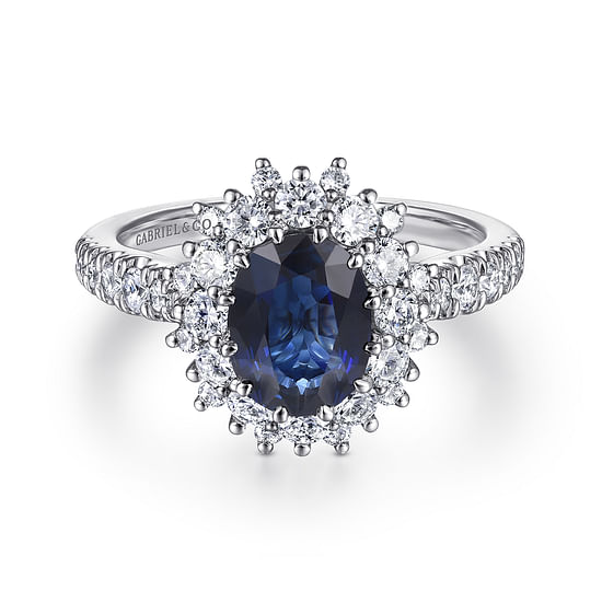 Gabriel - 14K White Gold Oval Halo Sapphire and Diamond Engagement Ring