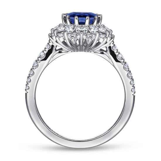 14K White Gold Oval Halo Sapphire and Diamond Engagement Ring angle 2