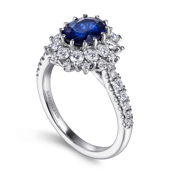 14K White Gold Oval Halo Sapphire and Diamond Engagement Ring angle 3