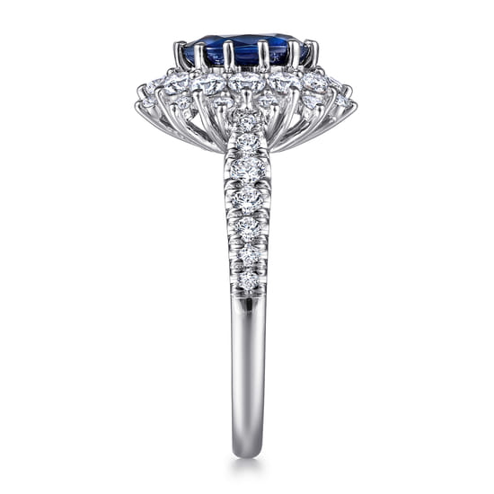 14K White Gold Oval Halo Sapphire and Diamond Engagement Ring angle 5