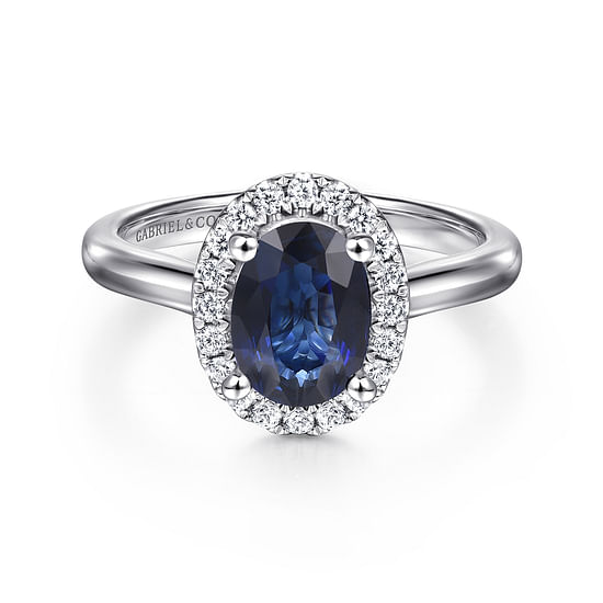 Gabriel - 14K White Gold Oval Halo Sapphire and Diamond Engagement Ring