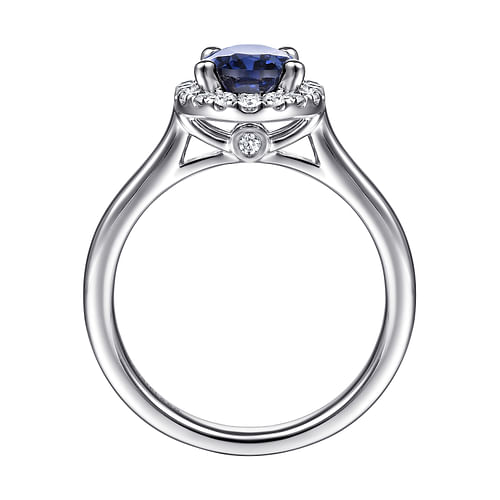 14K White Gold Oval Halo Sapphire and Diamond Engagement Ring