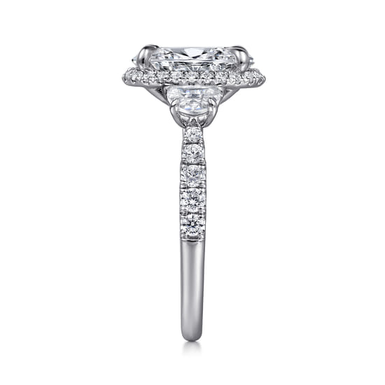 14K White Gold Oval Halo Three Stone Diamond Engagement Ring angle 5