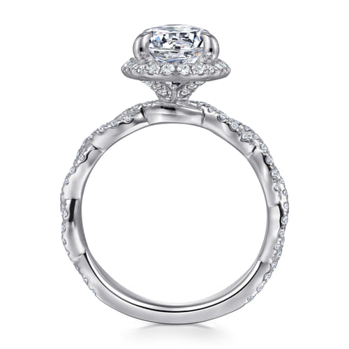 14K White Gold Oval Halo Twisted Diamond Engagement Ring