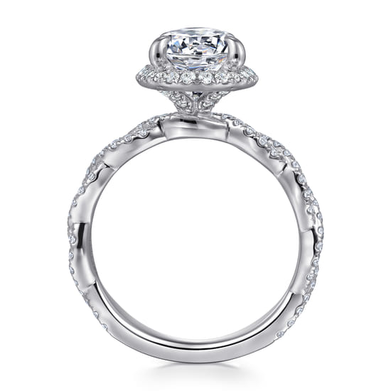 14K White Gold Oval Halo Twisted Diamond Engagement Ring angle 2