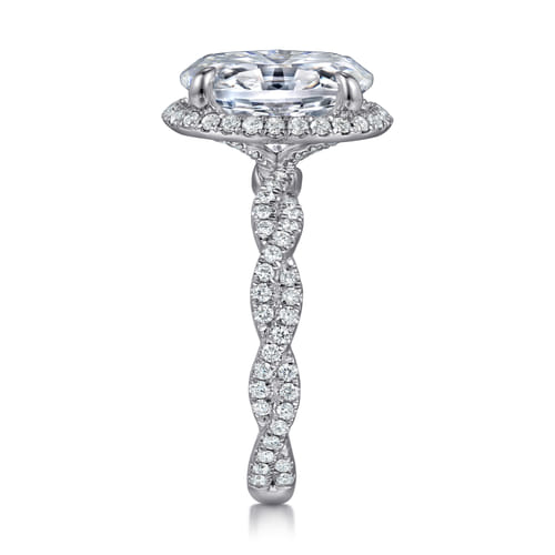 14K White Gold Oval Halo Twisted Diamond Engagement Ring