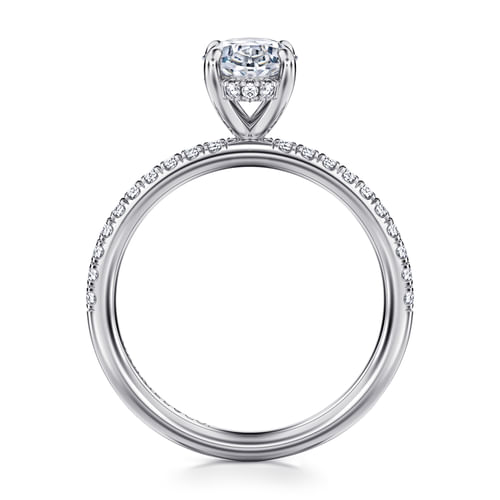 14K White Gold Oval Hidden Halo Diamond Engagement Ring 