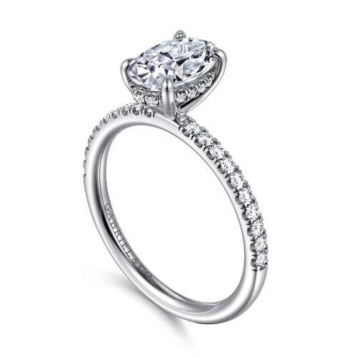 14K White Gold Oval Hidden Halo Diamond Engagement Ring 