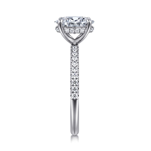 14K White Gold Oval Hidden Halo Diamond Engagement Ring 