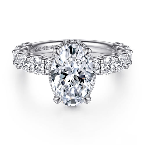 14K White Gold Oval Hidden Halo Diamond Engagement Ring