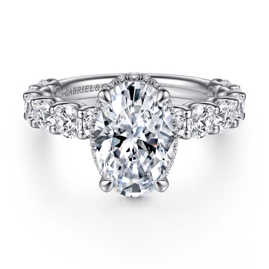 14K White Gold Oval Hidden Halo Diamond Engagement Ring