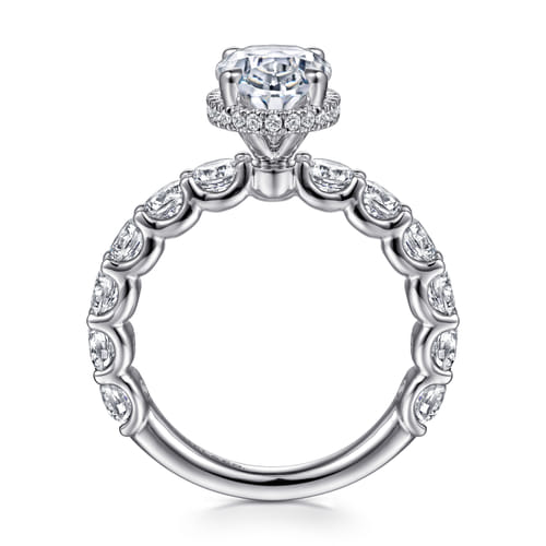 14K White Gold Oval Hidden Halo Diamond Engagement Ring