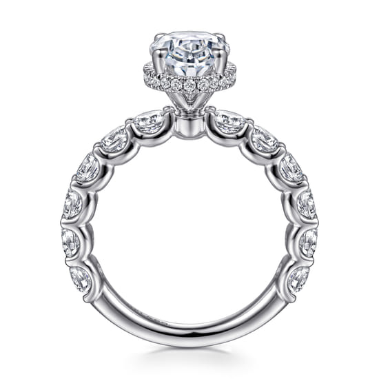 14K White Gold Oval Hidden Halo Diamond Engagement Ring angle 2