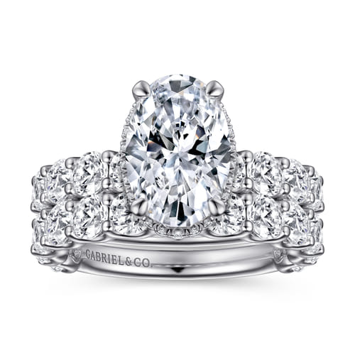 14K White Gold Oval Hidden Halo Diamond Engagement Ring