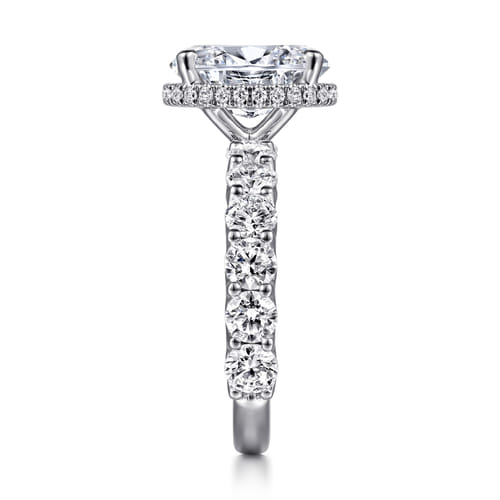 14K White Gold Oval Hidden Halo Diamond Engagement Ring