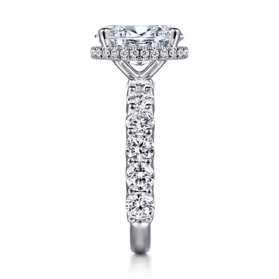 14K White Gold Oval Hidden Halo Diamond Engagement Ring angle 5