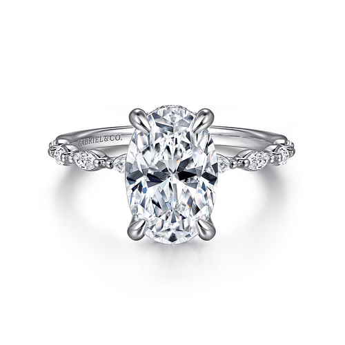 14K White Gold Oval Hidden Halo Diamond Engagement Ring