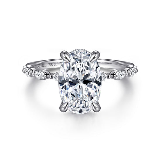 Gabriel - 14K White Gold Oval Hidden Halo Diamond Engagement Ring