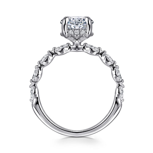14K White Gold Oval Hidden Halo Diamond Engagement Ring