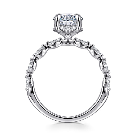 14K White Gold Oval Hidden Halo Diamond Engagement Ring angle 2