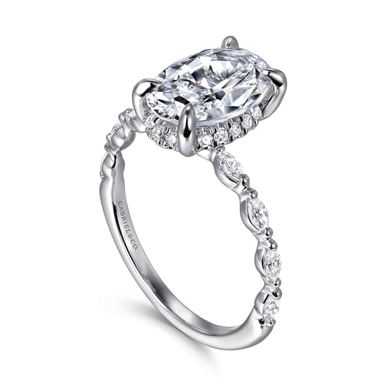 14K White Gold Oval Hidden Halo Diamond Engagement Ring angle 3